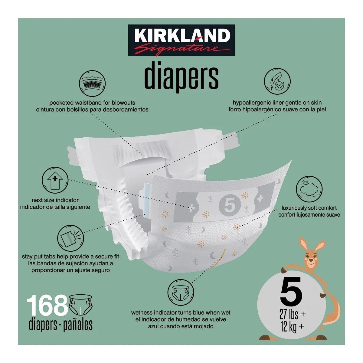 Kirkland Signature Diapers, Size 5 (27+ Pounds), 168 Count