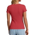 thumbnail image 4 of Qwertyu Women's 2026 Fall Summer Short Sleeve Tops Ribbed Henley Button Slim Fit Basic Casual T Shirts Blouse Clothing Vermilion S, 4 of 7