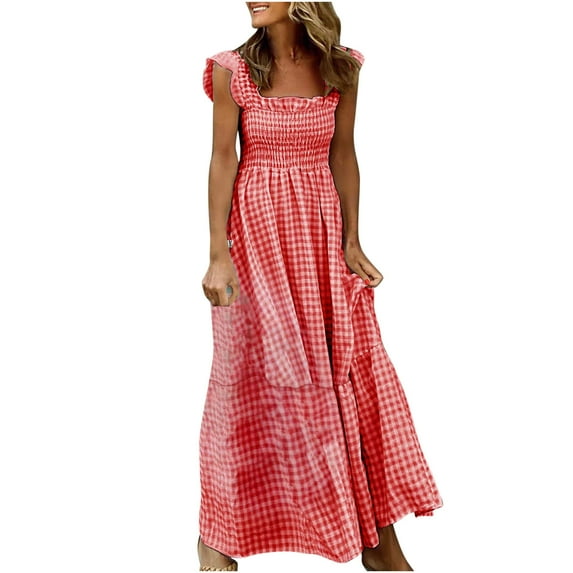 IROINNID A-Line Dress For Women Fashion Summer Casual Square Collar Camis Sleeveless Vest Long Dress Full-Length Prints Dress