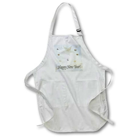 

3dRose Gold and Silver Happy New Years - Full Length Apron 24 by 30-inch White With Pockets