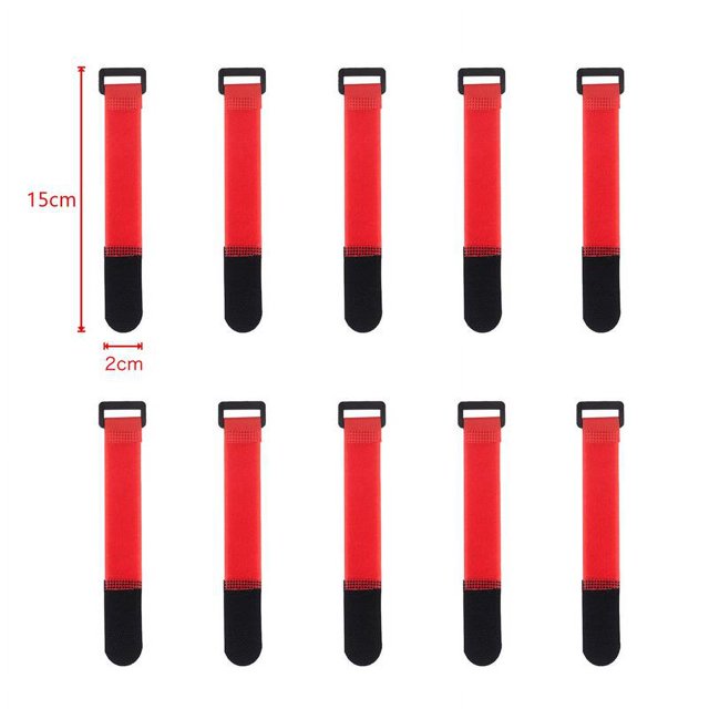 10Pcs Reusable Hook Loop Nylon Straps Reverse Colored Fastening Tape Self Adhesive Cable Ties Wrap Bundle Fixed Ties T-Shaped red 20x2cm
