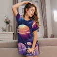 thumbnail image 3 of Honeii Planet Pastel Galaxy Print Women's Loose Short Sleeve Nightgown, Soft Cotton Sleepwear, Comfy Loose Fit Pajama Dress for Sleep and Lounge, 3 of 6
