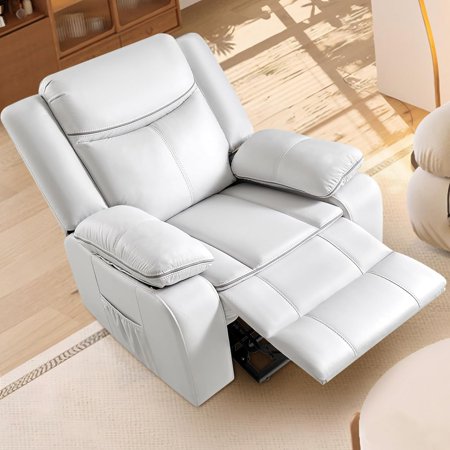 Oversized Power Lift Recliner Chairs for Adults, Electric Lazy Boy Recliners for Elderly with USB Port and Side Pockets, Large Lay Flat Reclining Sofa for Living Room Bedroom, White