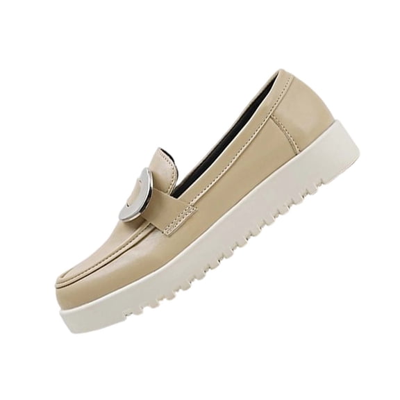 Xfvqtps Slip on Loafers for Women Casual Shoes with Metal Buckle Thick Sole Comfortable Flats Round Toe Slip ons Everyday Walking Shoes Khaki