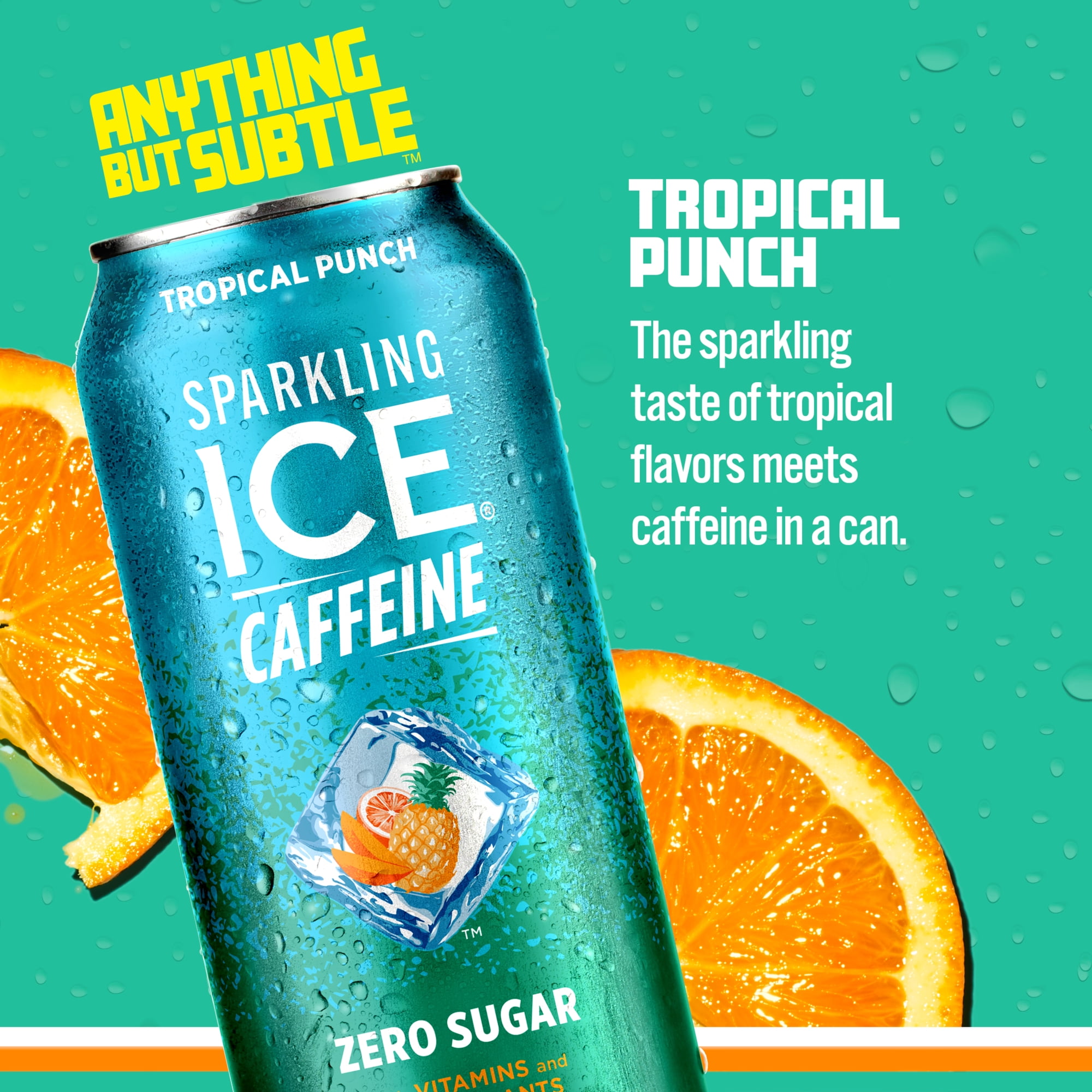 Sparkling Ice Caffeine, Tropical Punch Sparkling Water, 16 Fl Oz Can, 12 count