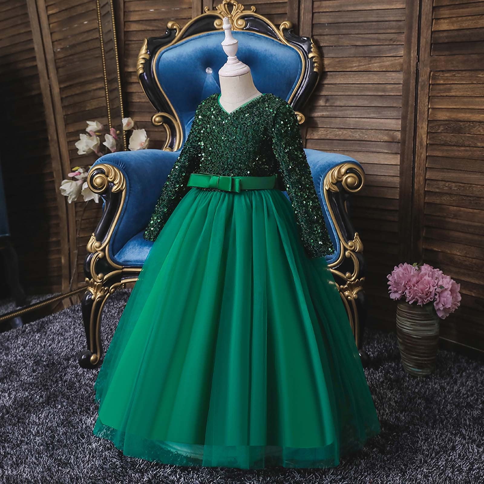 Odeerbi Children Dress Girl 2025 Long Sleeve Girl Princess Dress Long Sequin Dress Dress