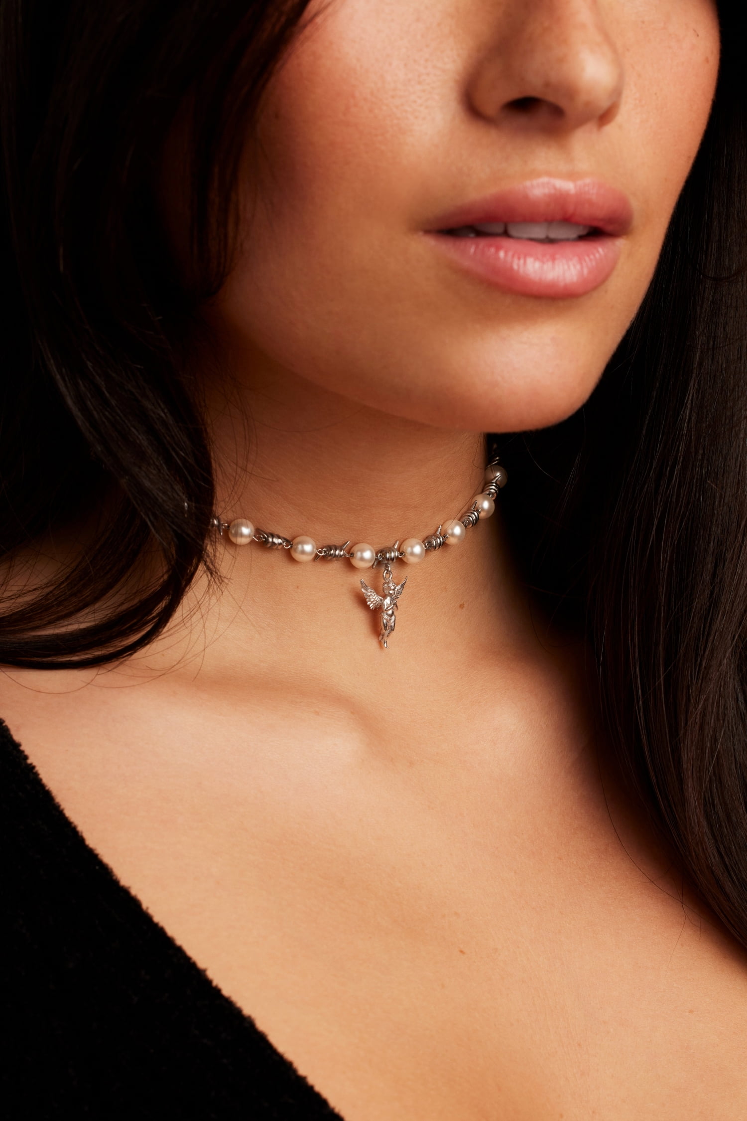 Bella by Thorne Cherub Pearl Adult Necklace, Silver