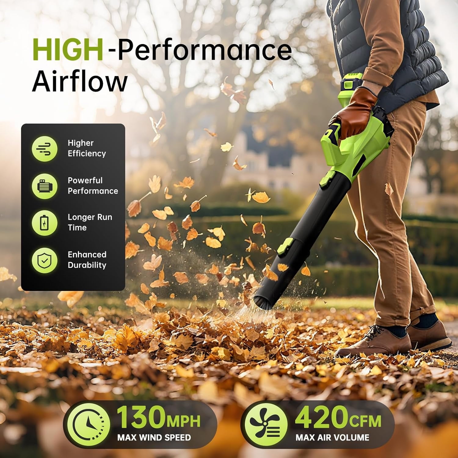 TH SIXCRAFTSMEN 21V Cordless Leaf Blower - 2 Batteries & Fast Charger, 6-Speeds with Extension Tube for Patio
