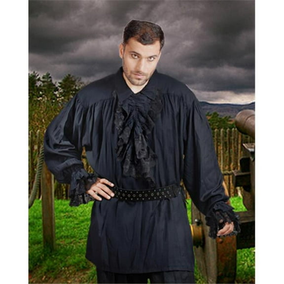 The Pirate Dressing C1008 Roberto Cofresi Shirt with Detachable Frill- Black - Large