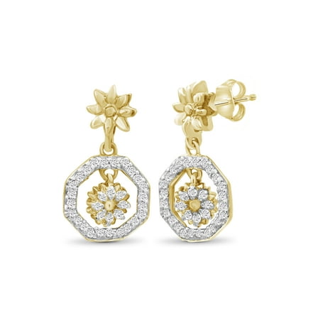 JewelersClub 1/7 Carat T.W. White Diamond 14K Gold Over Silver Flower Octagon Huggie Earrings