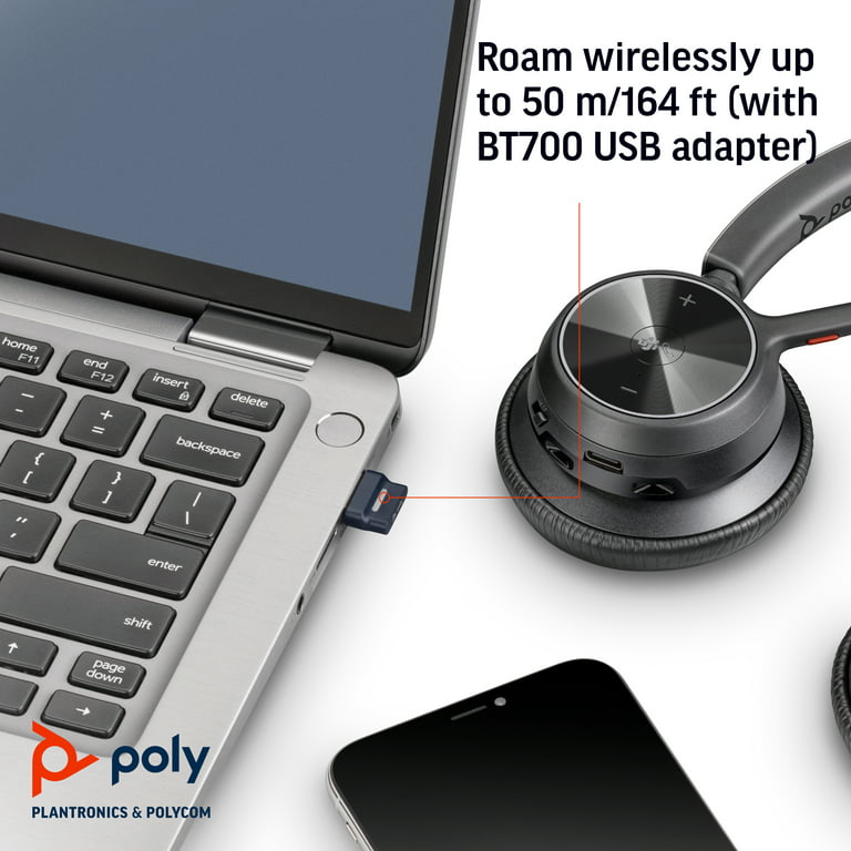 Poly Cell Adapter, Connect via Phone to Headphones Boom 4320 Wireless - - Headset PC/Mac UC via USB-A (Plantronics) Bluetooth with Voyager Bluetooth Mic