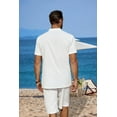 thumbnail image 3 of COOFANDY Men's 2 Pieces Linen Set Casual Henley Shirts Short Sleeve Beach Yoga Shorts Summer Pants Outfits, 3 of 5