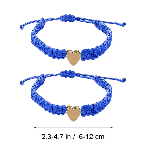 2Pcs Adjustable Heart Bracelets, Pink Woven Cord Matching Bracelets With Polished Heart Charms, For First Day Of Milestone Keepsake, Birthday Gifts
