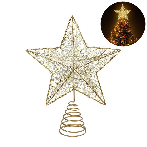 EeaseMX Estrella LED para árbol de Navidad NICEXMAS, adorno para copa de árbol a pilas (dorado)