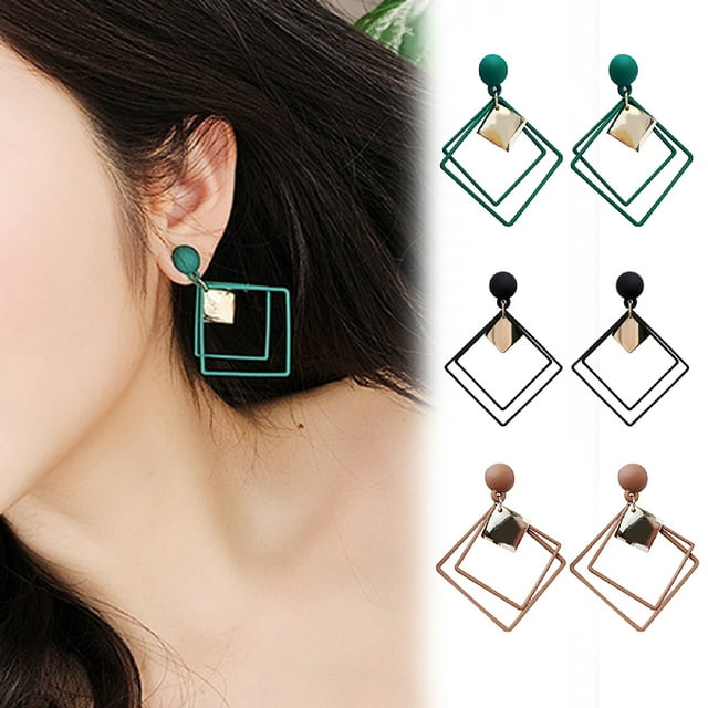 Trayknick 1 Paire de Clous d'Oreilles Piercing Concise Style Alliage Double Carré Boucles d'Oreilles pour Cadeau Café