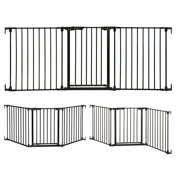 Dreambaby Discovery Metal Baby Gate - 76.5" Extra Wide 3 Panel Walk Through Door for Angled Openings, Configurable for Stairs and Hallways, 29in High