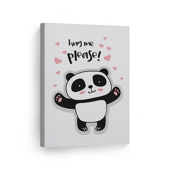 Smile Art Design Cute Panda Hug Me Please Quote Wall Decor White Background Canvas Wall Art Print Kids Room Decor Baby Room Decor Nursery Decor Made in the USA- 40x30