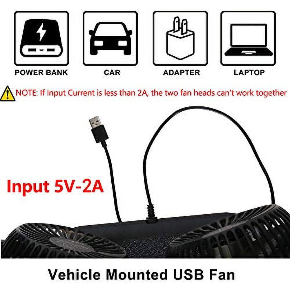 TriPole Car Fan Portable Dual Head Electric Vehicle Mounted USB 300 Degree  Rotation Auto Cooling Fan 3 Speed Strong Wind Desk Fan for Dashboard SUV RV
