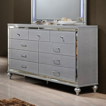 Home Source Kelly 9 Drawer Silver Dresser With Textured Faux