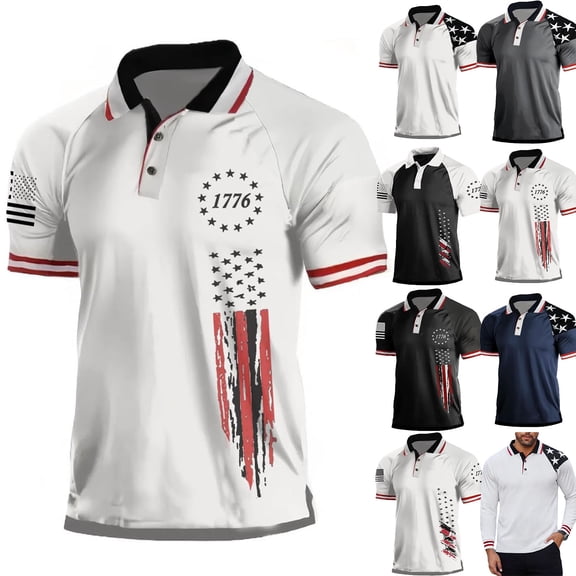 Trgacdwlo 1776-2026 250th Anniversary Men's Polo Shirt Stars Stripes Collared Mens T Shirts Big and Tall Golf Shirts