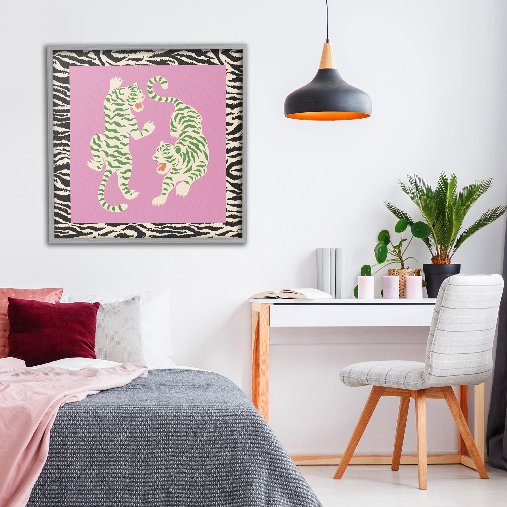 Stupell Industries Purple & Green Twin Tigers Gray Framed Giclee Art, design by Karolina Sato