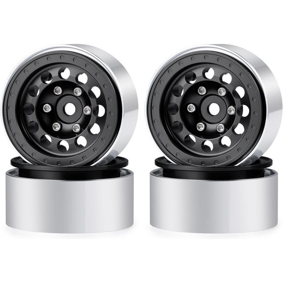 1.0 Beadlock Wheel Rims Aluminum Alloy 4Pcs 1.0" Wheels for 1/18 TRX4M 1/24 SCX24 RC Crawler Car Upgrade Parts(Black)