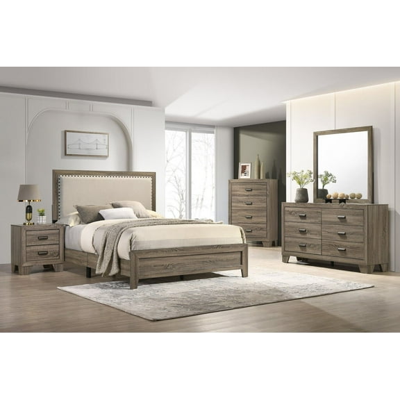 Beautiful Gray Finish 4Pc Queen Size Panel Bed Dresser Mirror Nightstand Wooden Furniture Set