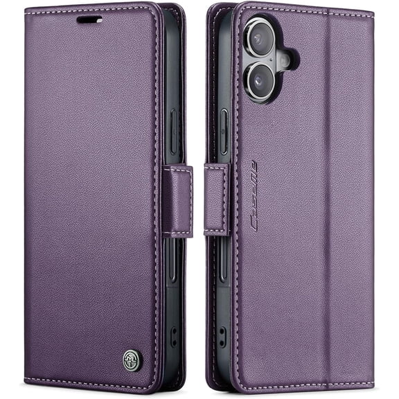 QLTYPRI Wallet Case for iPhone 16 Plus, Premium PU Leather Magnetic Flip Folio Case with RFID Blocking Credit Card Slots Kickstand Shockproof Protective Phone Case Cover for iPhone 16 Plus - Purple