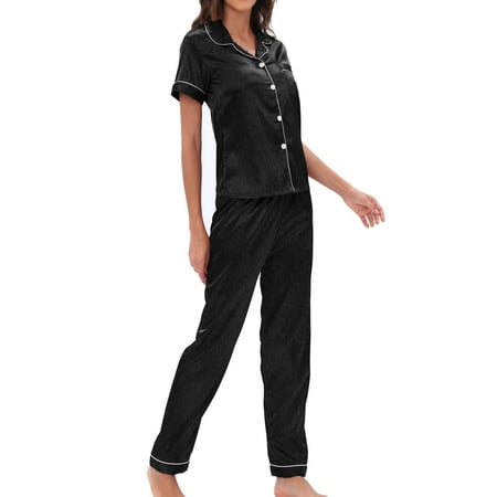 

Women Pajama Sets Two-Piece Nightwear Short Sleeve Shirts Sleepwear Button Down Comfy Pj Lounge Sets with Long Pants