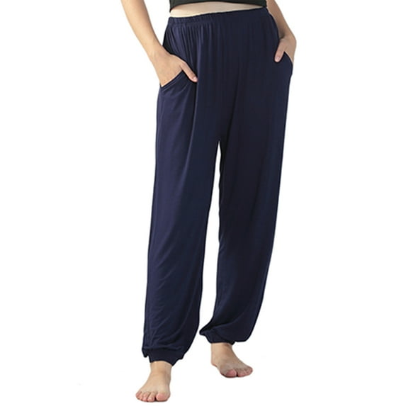 Glonme Straight Leg Trousers Women Tummy Control Workout Long Pant Casual Harem Bottoms Navy Blue XXL