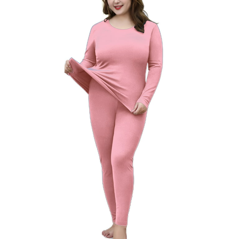 Capreze Plus Size Long Johns Set Thermal Underwear for Women Base Layer  Pajama Set Stretch Thermal Top and Bottom Set Pink 5XL