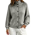 thumbnail image 2 of Womens Sweaters Button Front Chunky Knit Cardigan High Neck Long Sleeve Fall Winter Casual Coats, 2 of 4