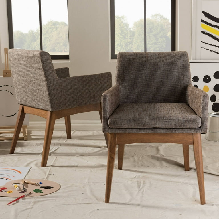 Baxton Studio Nexus Mid-Century Modern Walnut Wood Finishing and Gravel Fabric Upholstered Dining Side Chair - Set of 2 Baxton Studio Nexus Mid-Century Modern Walnut Wood Finishing and Gravel Fabric Upholstered Dining Side Chair - Set of 2