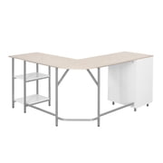Techni Mobili L-Shape Home Office Desk with Storage, Sand RTA-739DL-SND