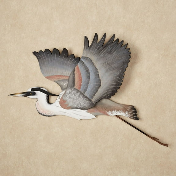 Great Blue Heron Bird Hanging Tropical Coastal Marsh Handcrafted Metal Handcarved Wood Handpainted Wall Art Sculpture