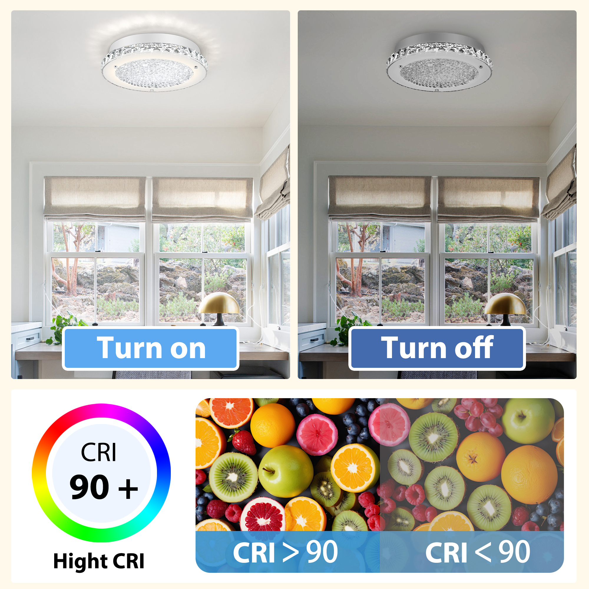 Auffel LED Kitchen Light Fixture for Ceiling Light Fixture,11 Inch Crystal Ceiling Light for Bathroom Hallway Living Room Dimmable 4000K Super Bright