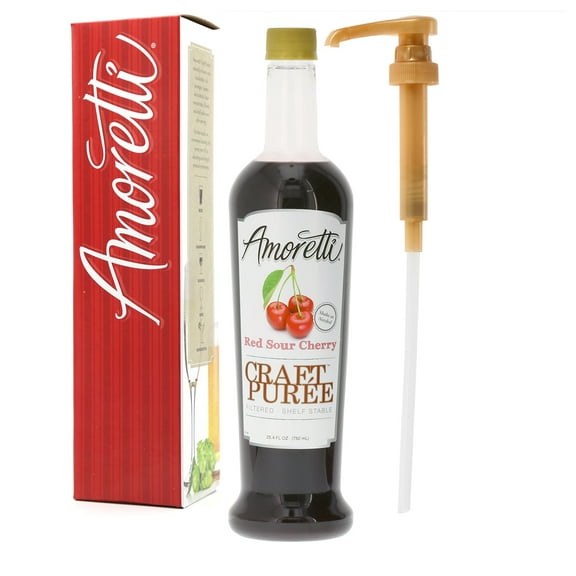 Amoretti - Red Sour Cherry Craft Puree® 750 mL - Perfect for Brewing, Cocktails, and other Beverages, Made of Real Fruit, No Preservatives, Filtered, Super Concentrated, Fully Pasteurized