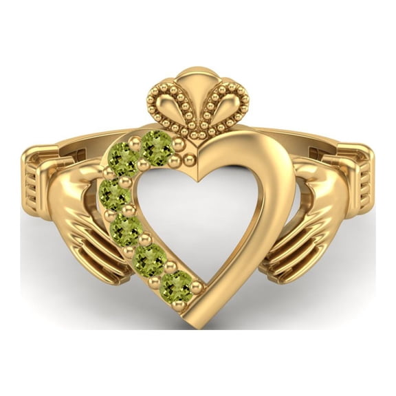 Irish Claddagh 2mm Round Peridot 925 Sterling Silver Gold Vermeil Heart Mother's Day Gift Ring