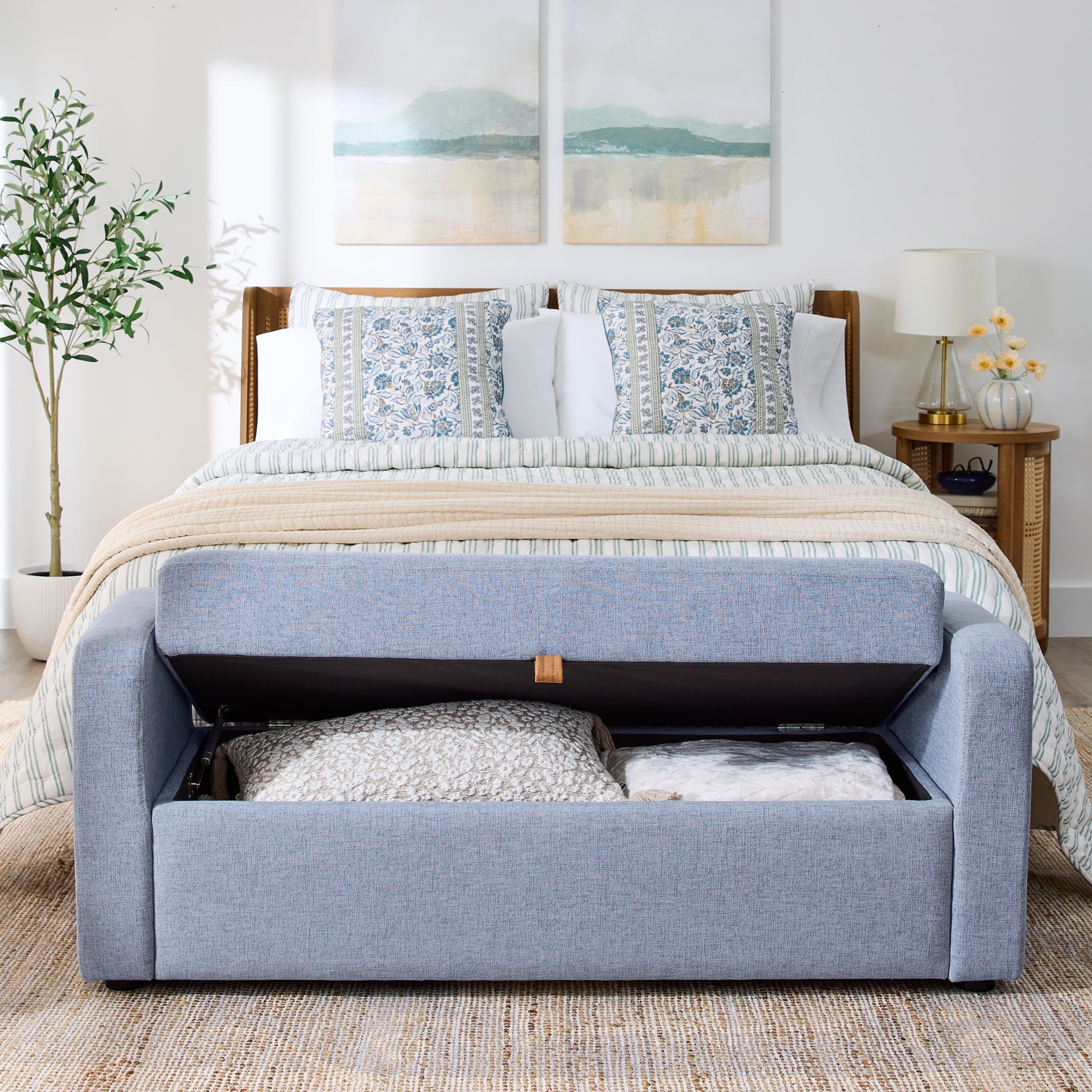 Better Homes & Gardens Springwood 55.12" Storage Bench, Blue Silver