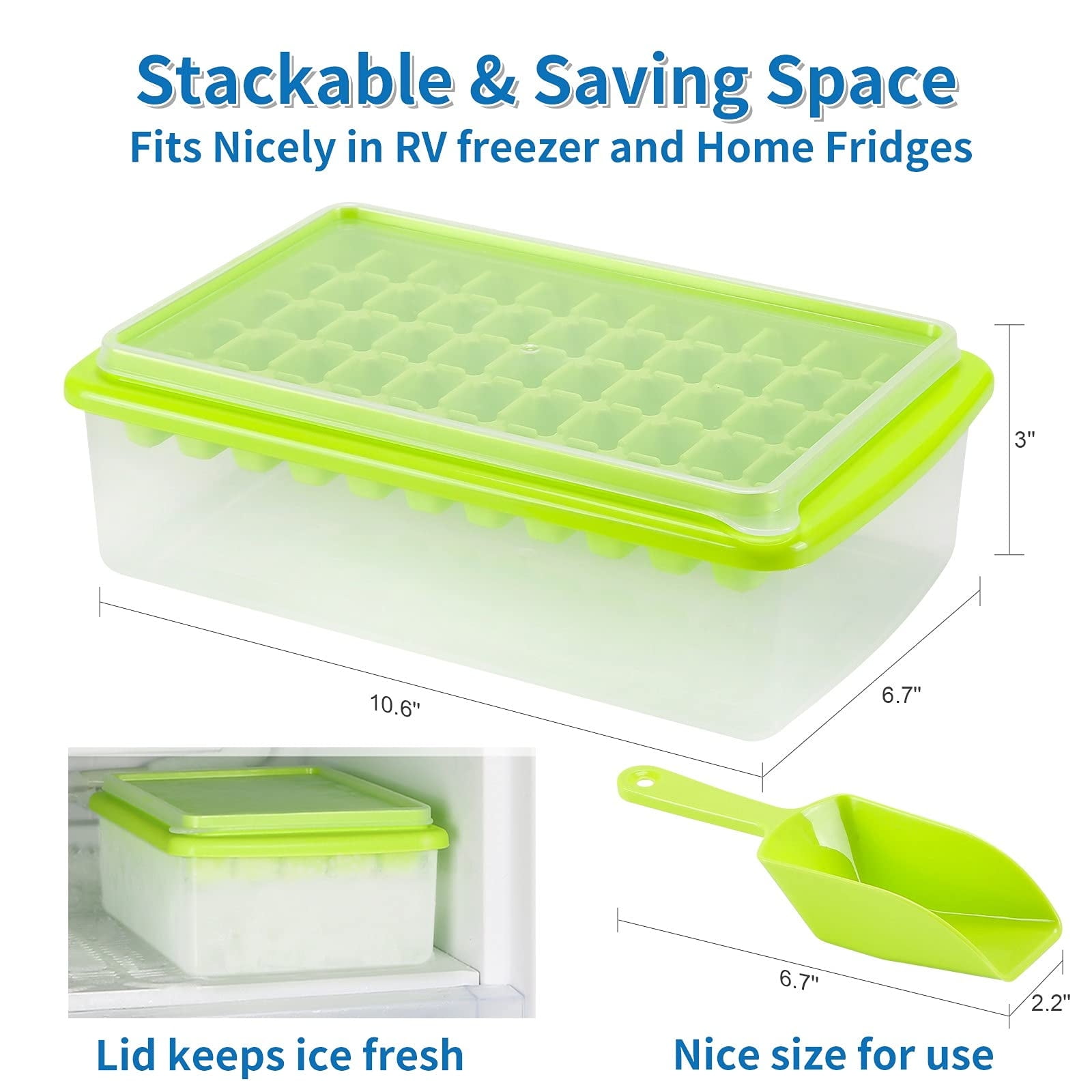 SFL Ice Cube Tray With Lid And Bin,55x3 Pcs Silicone Ice Cube Molds,Ice  Trays For Freezer,Easy Release & Save Space,(3 Pack Blue Ice Trays & 1*Ice  Bin