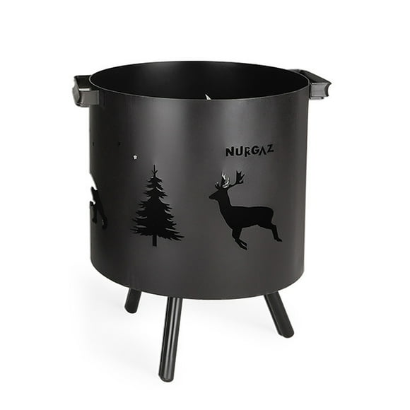 NURGAZ Compact Iron Fire Pit, 27x35cm, 3kg, Portable Outdoor Camping Bonfire Barrel
