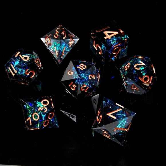 Fugacity Dnd Juego de dados Núcleo líquido Hecho a mano Borde afilado 7 piezas de dados de resina: mazmorras y dragones Juego de dados poliédricos Juego de dados D&D con estuche de dados de regalo par