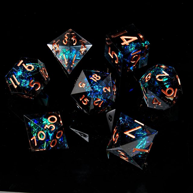 Fugacity Dnd Juego de dados Núcleo líquido Hecho a mano Borde afilado 7 piezas de dados de resina: mazmorras y dragones Juego de dados poliédricos Juego de dados D&D con estuche de dados de regalo par