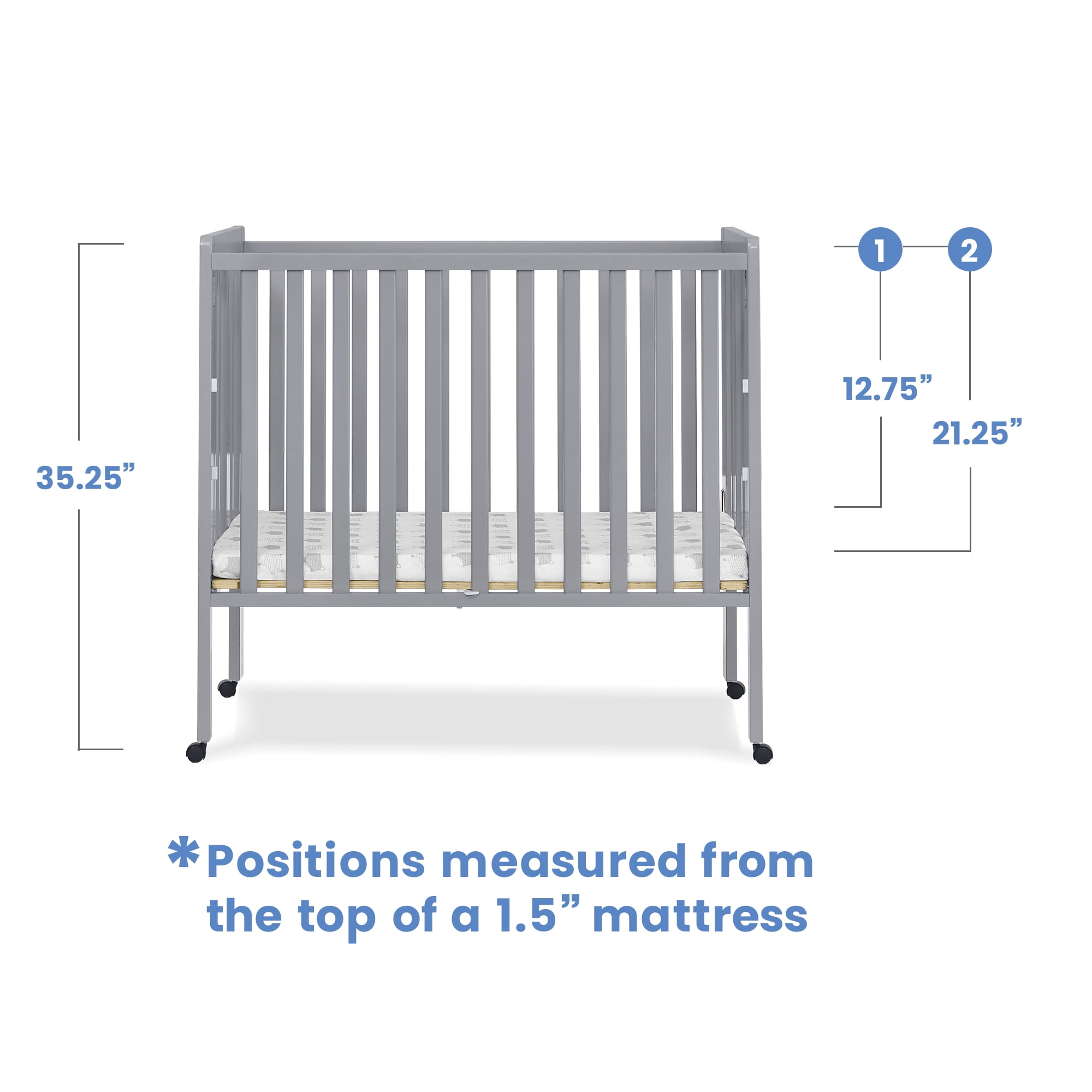 Delta Children Lee Portable Folding Mini Crib with 1.5-Inch Mattress - Greenguard Gold Certified, Grey
