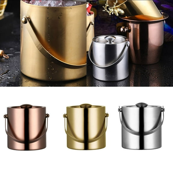 URTERYSER KTV Stainless Steel Ice Bucket, 3L Liter Double Thermal Insulation Chilling Bucket, Champagne/Rose Gold/ Silver Gold