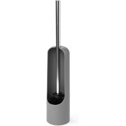 023274-918 Touch Open Back Hideaway Holder – Durable, Slim, Plastic & Metal Toilet Bowl Cleaner with Rubber Finish-Soft and Dense Brush Bristles – Removes All Stubborn Stains, Grey