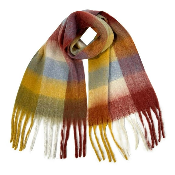 BLTIBY Winter Warm Scarf for Women Long Shawl Large Scarves Cold Weather Thick Fleece Blanket Scarfs Colorful Plaid with Tassel Wine Free Size