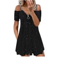 thumbnail image 2 of Brilliant Womens Clothes Women Casual Zipper Printing V-Neck Strapless Sexy Sling Short Dress Holiday Party/Black, 2 of 6