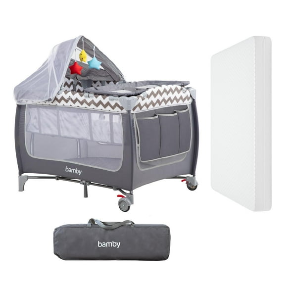 Cuna Corral para Bebé Plegable con Cambiador y Colchón Impermeable Memory gris Grande