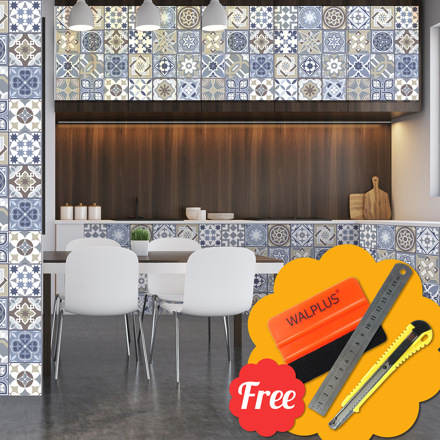 Walplus Spanish Blue Peel and Stick Tile Sticker Wall Decal 48pcs 6"x6